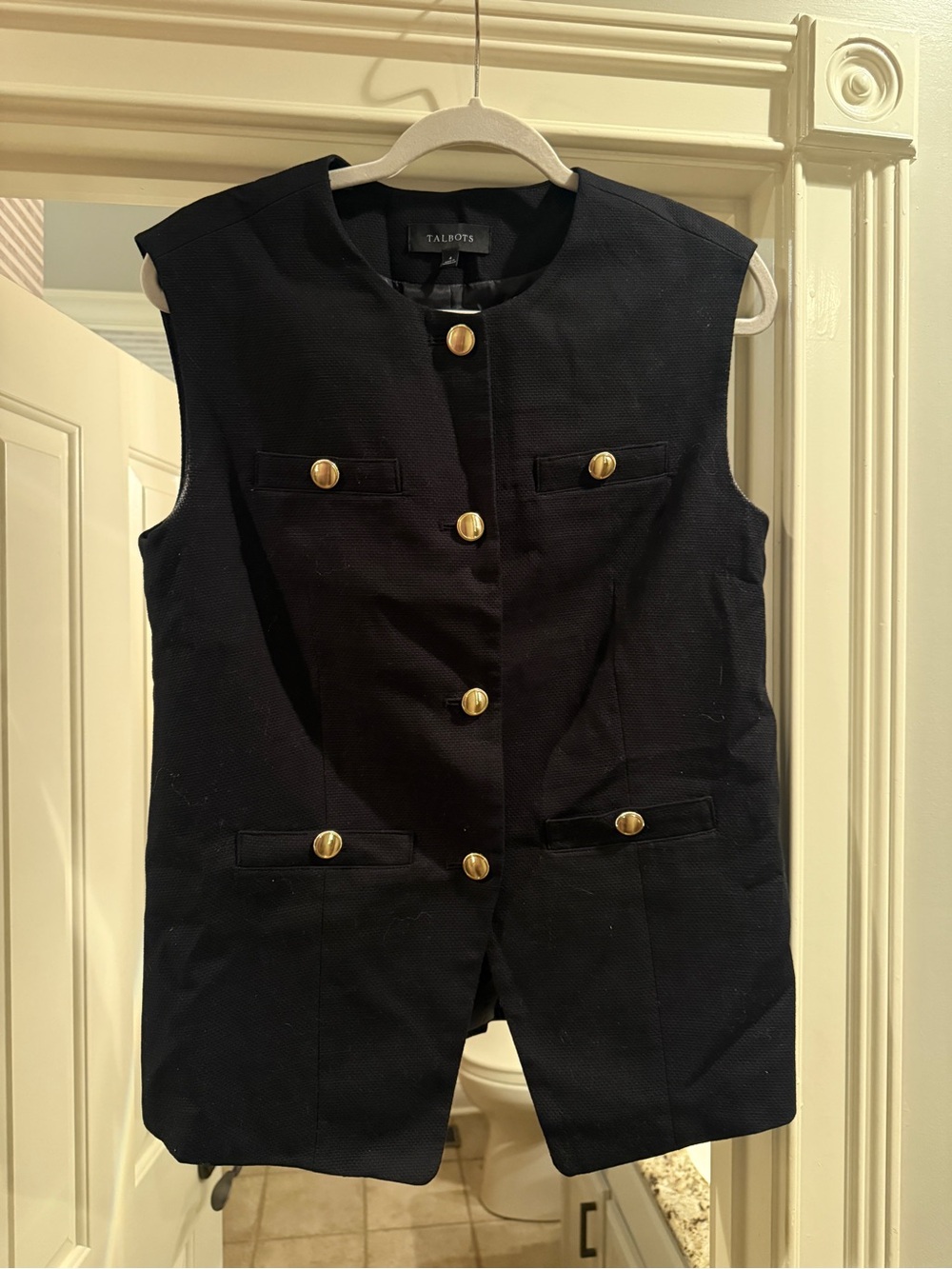 Talbots Black Sleeveless Button Vest with Gold Buttons